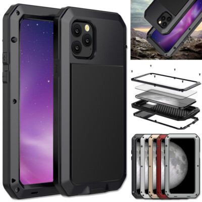 iPhone 11 12 13 14 15 16 Waterproof Shockproof Metal Case Cover Tempered Glass