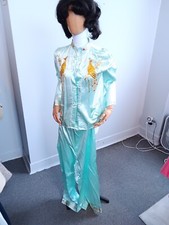 VTG 1950s Baby Blue Satin Embroidered Pajama Sleepwear Set Chinese Bufu Inspired