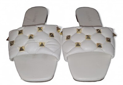 Liliana Slippers, White/Gold Accent, Flats, Comfort Feel Size 7