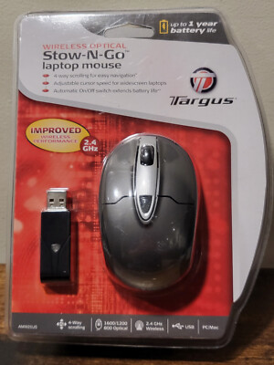 Targus Stow N Go AMW25US Wireless Computer Optical Mouse- Grey and Black
