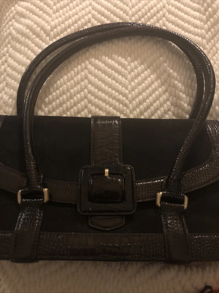 "Hermoso bolso de mano Ann Taylor marrón estilo gator y suade 14x7""" Foto 4 de 4