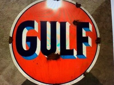 Old style-barn find look Gulf dealer sales service gas pump sign