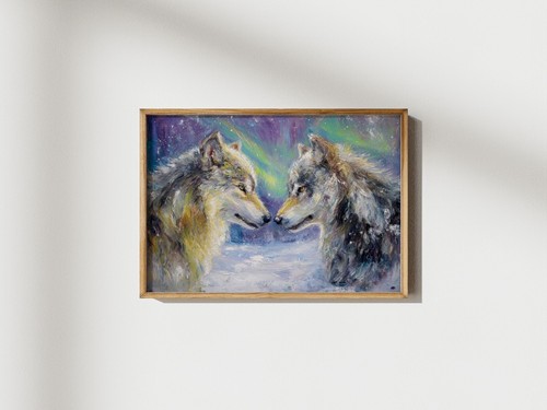 Impresión cara a cara de lobos de 5"x7" en papel mate | Obra de arte Arctic Spirit - Imagen 4 de 17