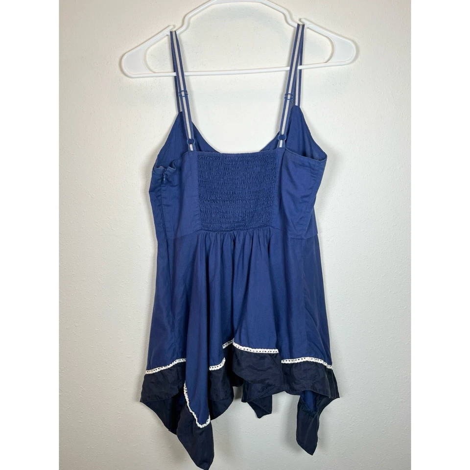 Odille Anthropologie Top Womens Sz 8 Scarf Hem Sleeveless Nautical Blue Cotton - Image 3 of 4