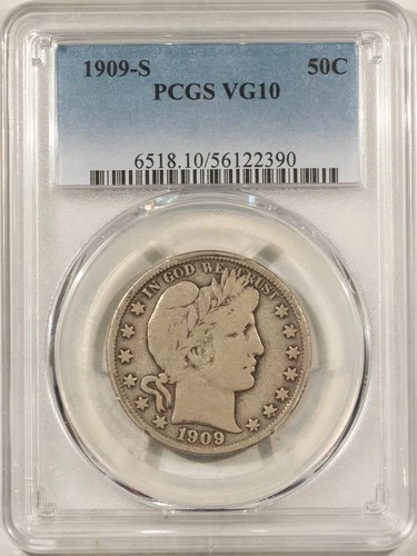1909-S BARBER HALF DOLLAR – PCGS VG-10