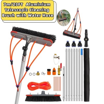 7M Wasser gespeiste Fensterreinigungsbürste Teleskopstange Solarpanel Dachreiniger-Set