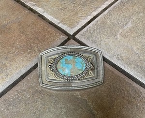 Vintage Western Style Dress Belt Buckle With Very Nice #8 Mine Turquoise Stone.