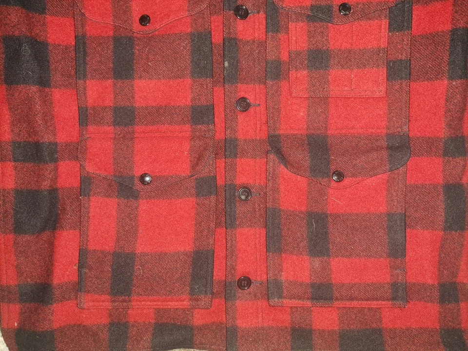 Vintage Filson Mackinaw Cruiser Jacket #110 Red/Black Plaid SIZE 44 - Image 4 of 4