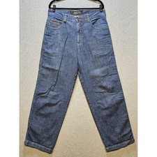 Jeans Clench Para Hombre Talla 34W x 32L Sueltos Pierna Ancha Denim Patinador Bolsillos con Cremallera Y2K De Colección
