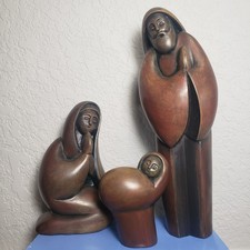Holy Family Set of 3 Christmas Nativity MCM Iron Wood Style Resin Figures