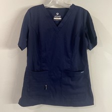 Adar Scrub PRO Top Navy Blue Women s Fitted Fit Small S V Neck zipper Pocket LNC