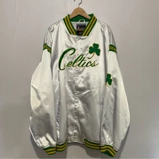 Boston Celtics Satin Bomber Jacket White Green Shamrock NBA UNK 3XL Vintage