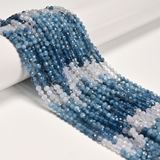 Gradient Natural Dark Blue Aquamarine Faceted Round Beads Size 4mm 15.5'' Strand