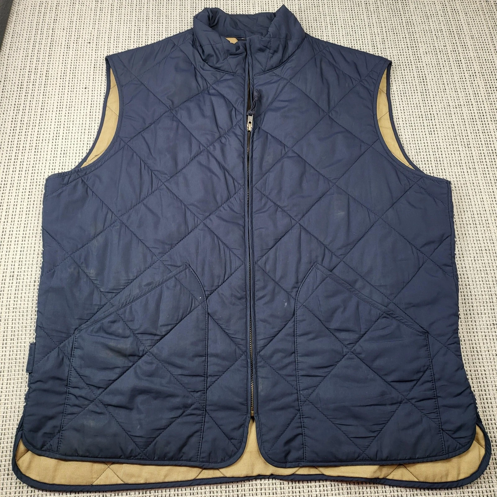 J.Crew Vest Mens Large Blue Quilted Full Zip Lined Pockets Casual Outdoor