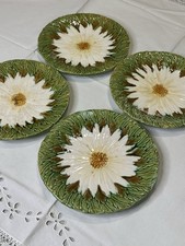 quattro antichi piatti ceramica -plate-assiette margherite / barbotine