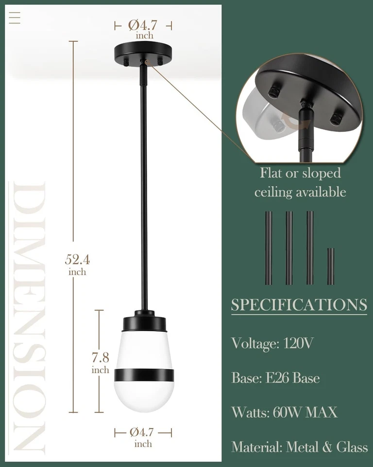 Pingente de vidro oval preto fosco com luz suspensa cozinha sala de jantar - Imagem 2 de 4