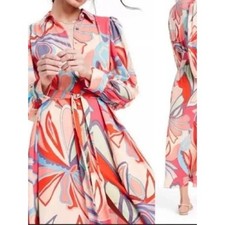 Alexis for Target Abstract Print Maxi Shirt Dress Medium Belted  Pockets NWOT