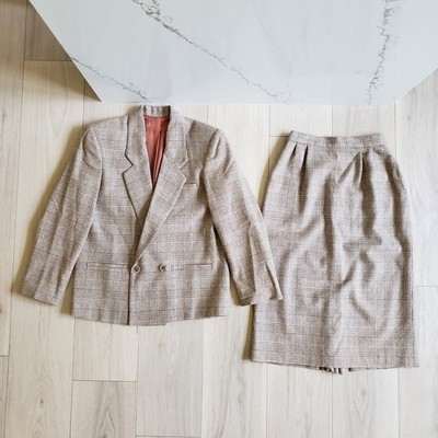 Wool Skirt Suit Women 4 Petite Brown Vintage Ashley Brooke 2 Piece Set
