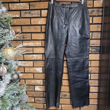 Vintage Y2K Jacqueline Ferrar Womens 10 Black Leather Straight Leg Pants RARE