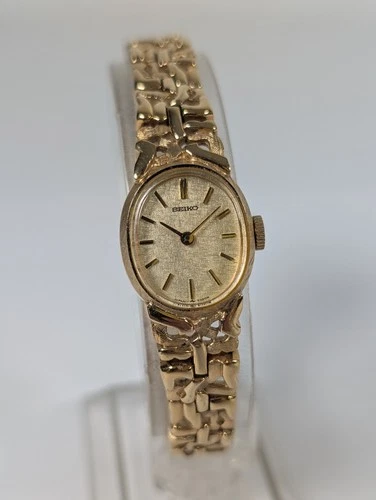 Vtg Seiko 11-8589 Ladies Gold Tone Manual Wind Watch - Japan 1970s Gold Nugget