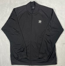 Vintage Adidas Originals Track Jacket Men L Black Trefoil 3 Stripe Full Zip Y2K