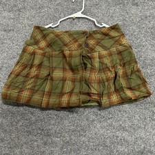 Old Navy Skirt Womens Size 8 Green Orange Plaid Wool Blend Pleated Mini Preppy