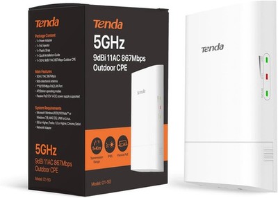 Tenda O1-5G Outdoor Wireless Bridge 5GHz 1KM 867Mbps IP65 CCTV Punkt zu Punkt