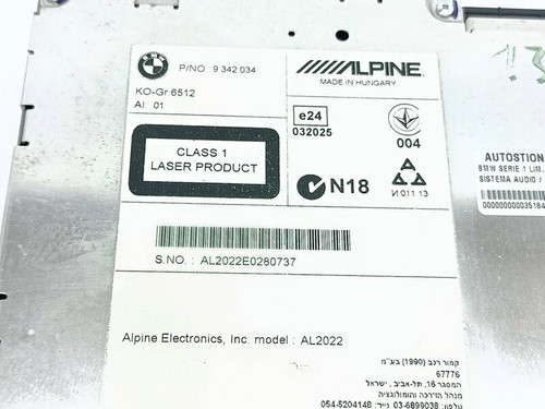 9342034 audio system BMW SERIE 1 LIM. F20 118D 2011 351846