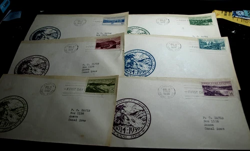 SIXTEEN 1939 UNITED STATES CANAL ZONE FIRST DAY AIRMAIL COVERS
