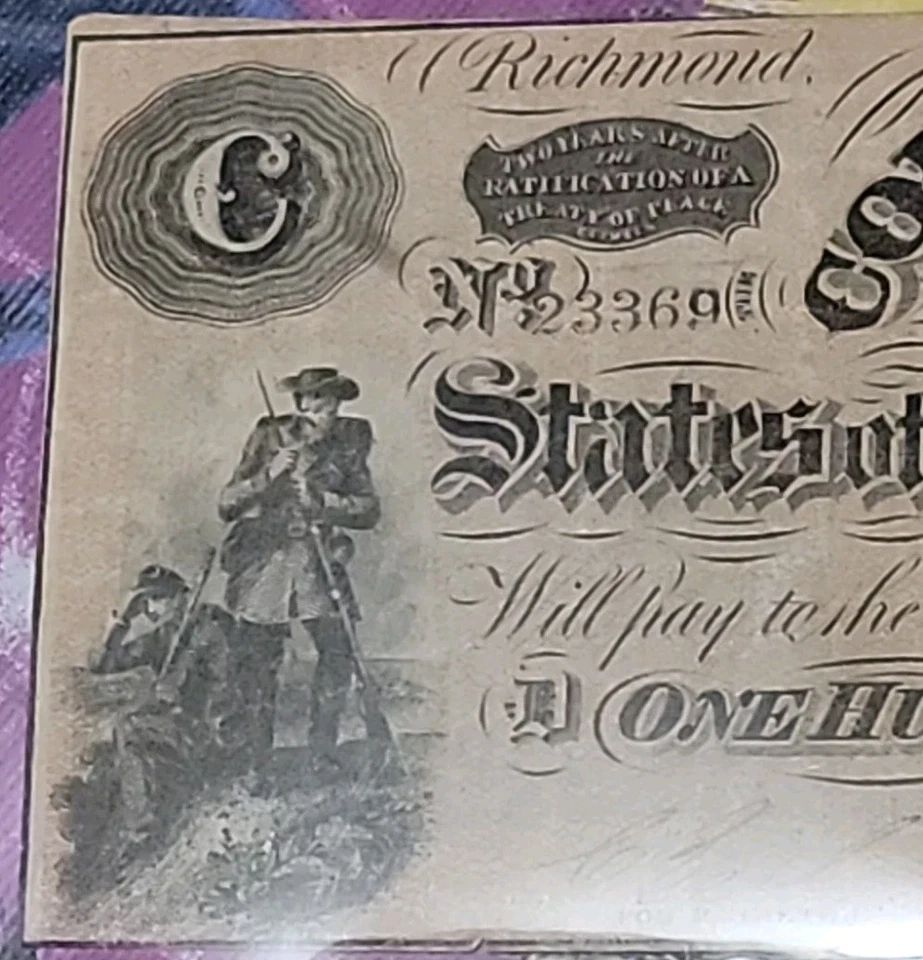 $100 1864 The Confederate States Of America $100 Dollar WITH TREASURY STAMP!! - Image 4 of 4