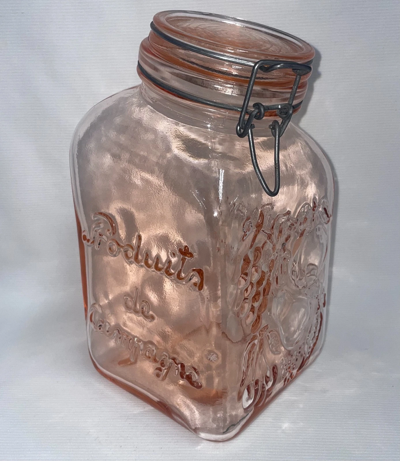 Pink Glass Tilted Storage Canister Products De Campagne Italy 10 Inches High