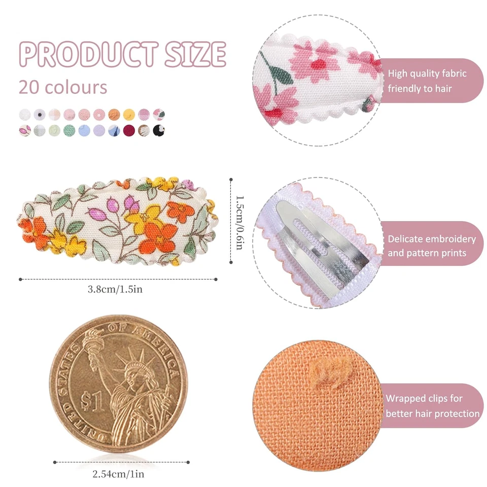 40 PCS Cute Toddler Snap Hair Clips with Flower Patterns - 1.5" Mini Hair Barret - Image 3 of 4
