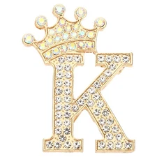 Letter Brooch Pins, Crown Initial Rhinestone Alphabet K Letter Lapel Badges Pin
