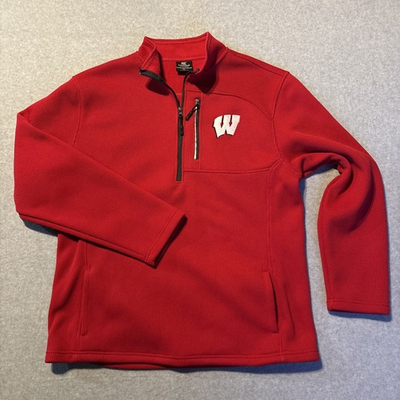 #ad Wisconsin Badgers Red Pullover Quarter Zip Jacket Sz XL Colosseum 100% Polyester $34.75