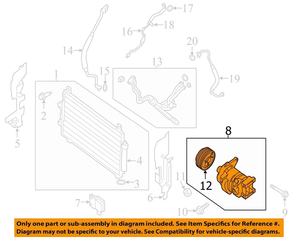 AC Compressor 4 Cylinder Hybrid Fits 14-17 INFINITI QX60 31214471 - Image 3 of 4