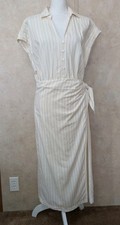 Universal Thread Dress Womens M Cream Tan Stripe Wrap Maxi Shirtdress