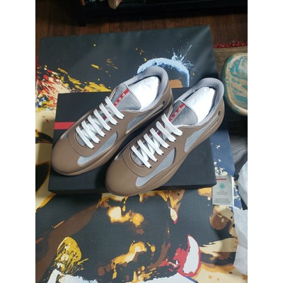 PRADA American Cup Patent Leather Men's Sneakers Size 13 Brown/gray