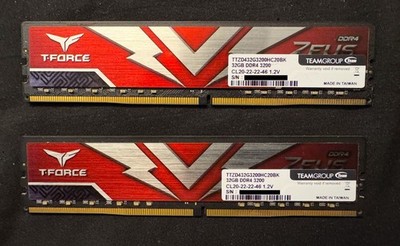 64GB 2x32GB Team T-Force Zeus DDR4 3200 CL20 Desktop UDIMM RAM Tested