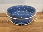 Temptations Tara Round Blue Polka Dot Casserole Dish + Tray + Wire Stand/Trivet