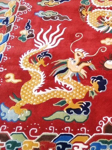 Dragon Tibetan Five Indian Wool Handmade Rug Hand-Tufted Red Carpet Living Room - Picture 7 of 11