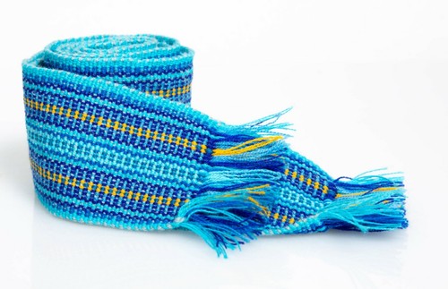 Ukrainian hand woven homespun Hutsul Belt Blue Yellow KRAYKA for Vyshyvanka - Picture 4 of 11