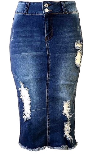 jack David Women's Plus Size Stretch Distressed & CasuaL denim jeans Skirt - Picture 29 of 46