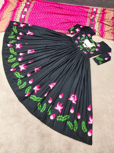 Party Wear Satin Silk With Digital Print Gown With Dupatta For Women - Picture 8 of 12