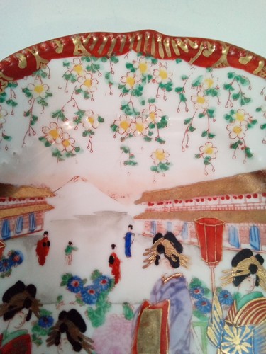 Vintage antik handbemalt vergoldete Neuauflage japanischer Teller Geisha Damen 8,5 Zoll - Bild 4 von 7