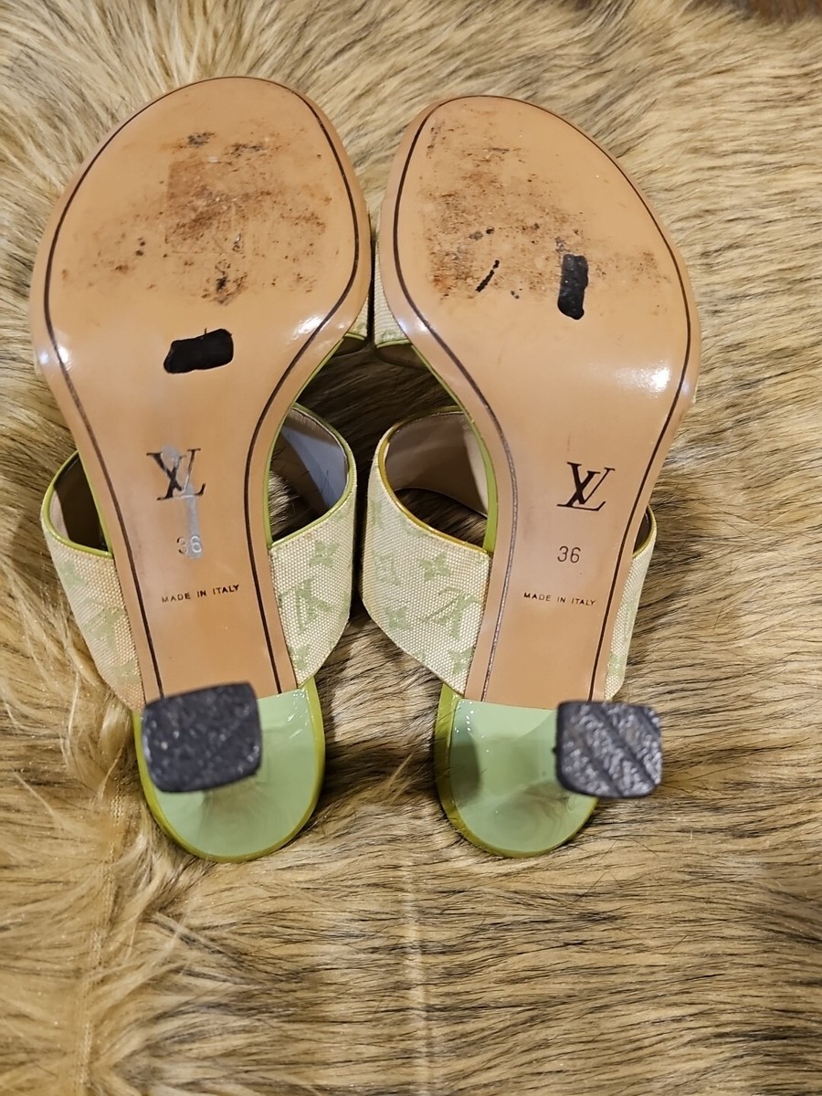 Louis Vuitton Vintage Monogram Logo Sandals #36 US6 Green