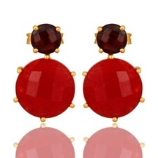 Bridesmaid Gift Jewelry Gold Plated 925 Silver Garnet Aventurine Stud Earrings