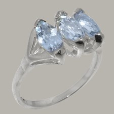 Solid 925 Sterling Silver Natural Aquamarine Womens Trilogy Ring - Sizes 4 to 12