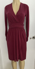 ModCloth On the Town Faux-Wrap Dress Surplice Long Sleeve Burgundy