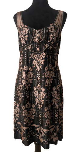 Nanette Lepore Silk Dress Black Floral Sheath Size 8