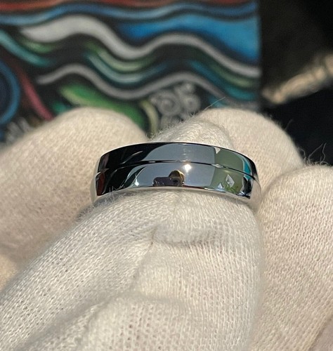 Modern Wedding Ring, Titanium, Polished Finish, 6mm Band - Picture 2 of 7